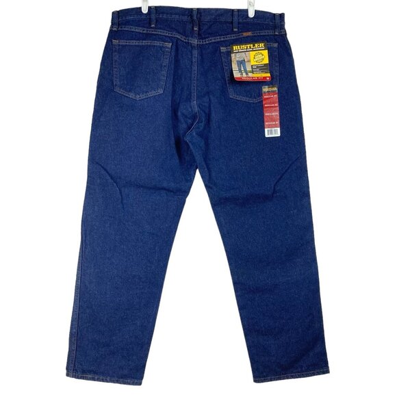 NWT Rustler Men's Blue Denim Jeans Size 42x30 Regular Fit Straight Heavyweight - Picture 2 of 9